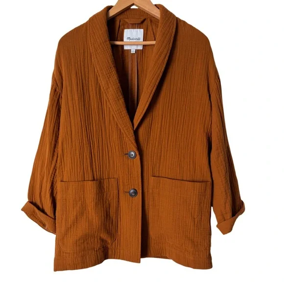 Madewell Lightspun Dorset relaxed fit shawl collar Blazer, Orange, M - Picture 5 of 14